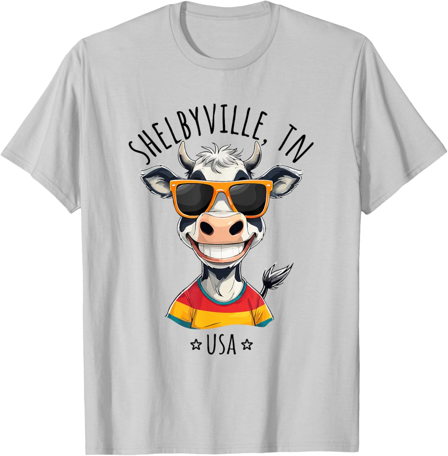 Shelbyville TN USA Funny Cow Cartoon Design T-Shirt - T-Shirt | Ash
