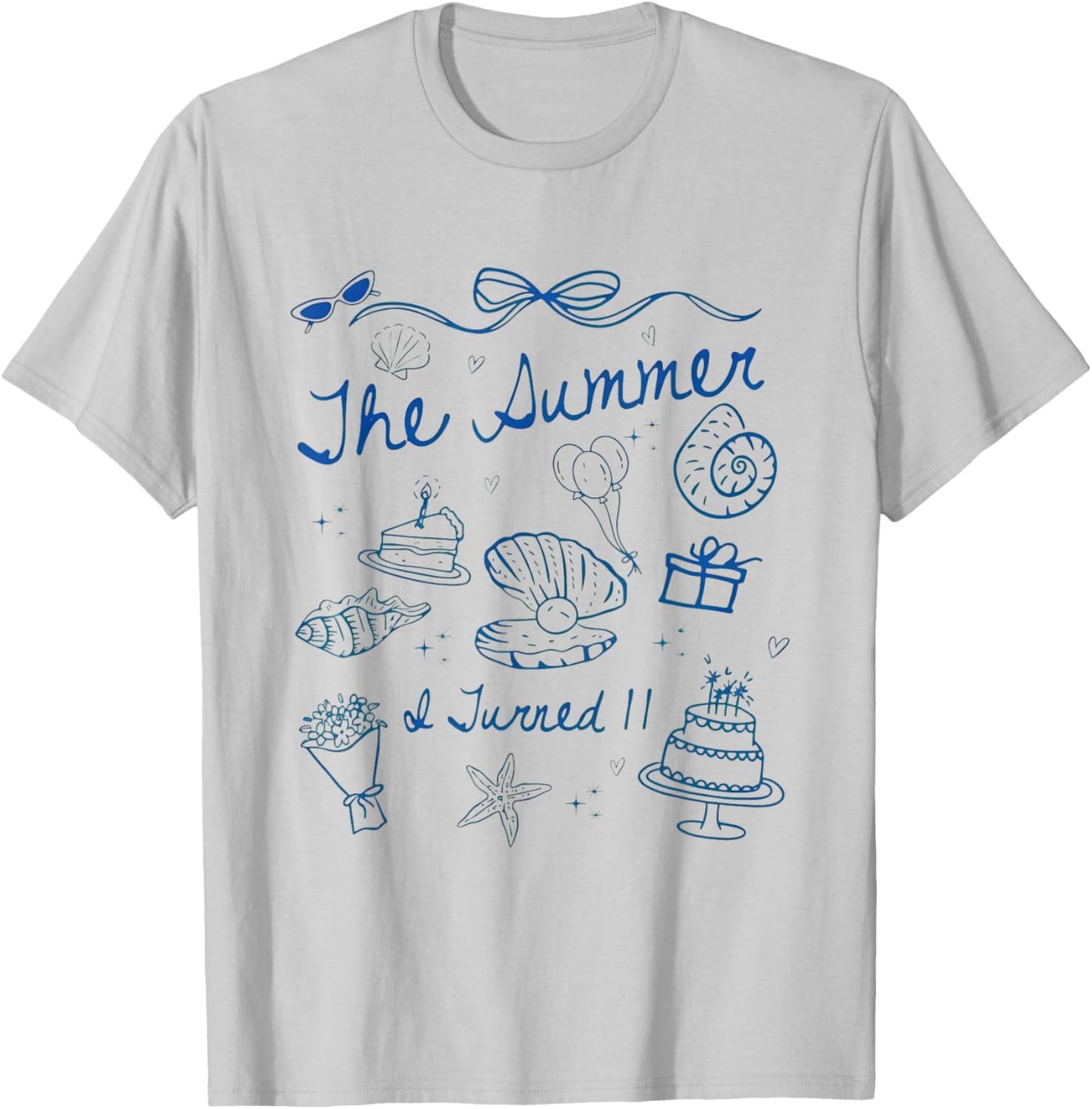 Summer I Turned 11 Cute Coastal Bow Seashell 11th Birthday T-Shirt - T-Shirt | Ash