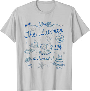 Summer I Turned 11 Cute Coastal Bow Seashell 11th Birthday T-Shirt - T-Shirt | Ash