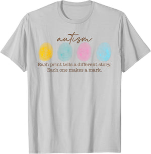 Fingerprint Autism Each Print Tells A Different Story T-Shirt - T-Shirt | Ash