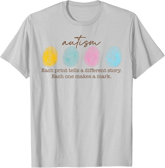 Fingerprint Autism Each Print Tells A Different Story T-Shirt - T-Shirt | Ash