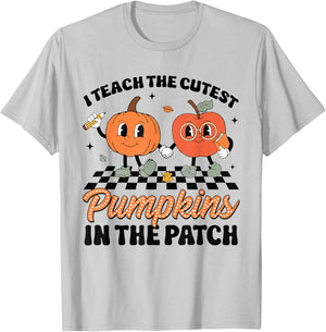Groovy I Teach The Cutest Pumpkins In The Patch For Teacher T-Shirt - T-Shirt | Ash