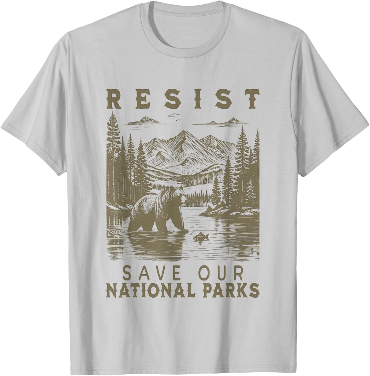 Protect Our National Parks Resist Retro Vintage Grizzly T-Shirt - T-Shirt | Ash