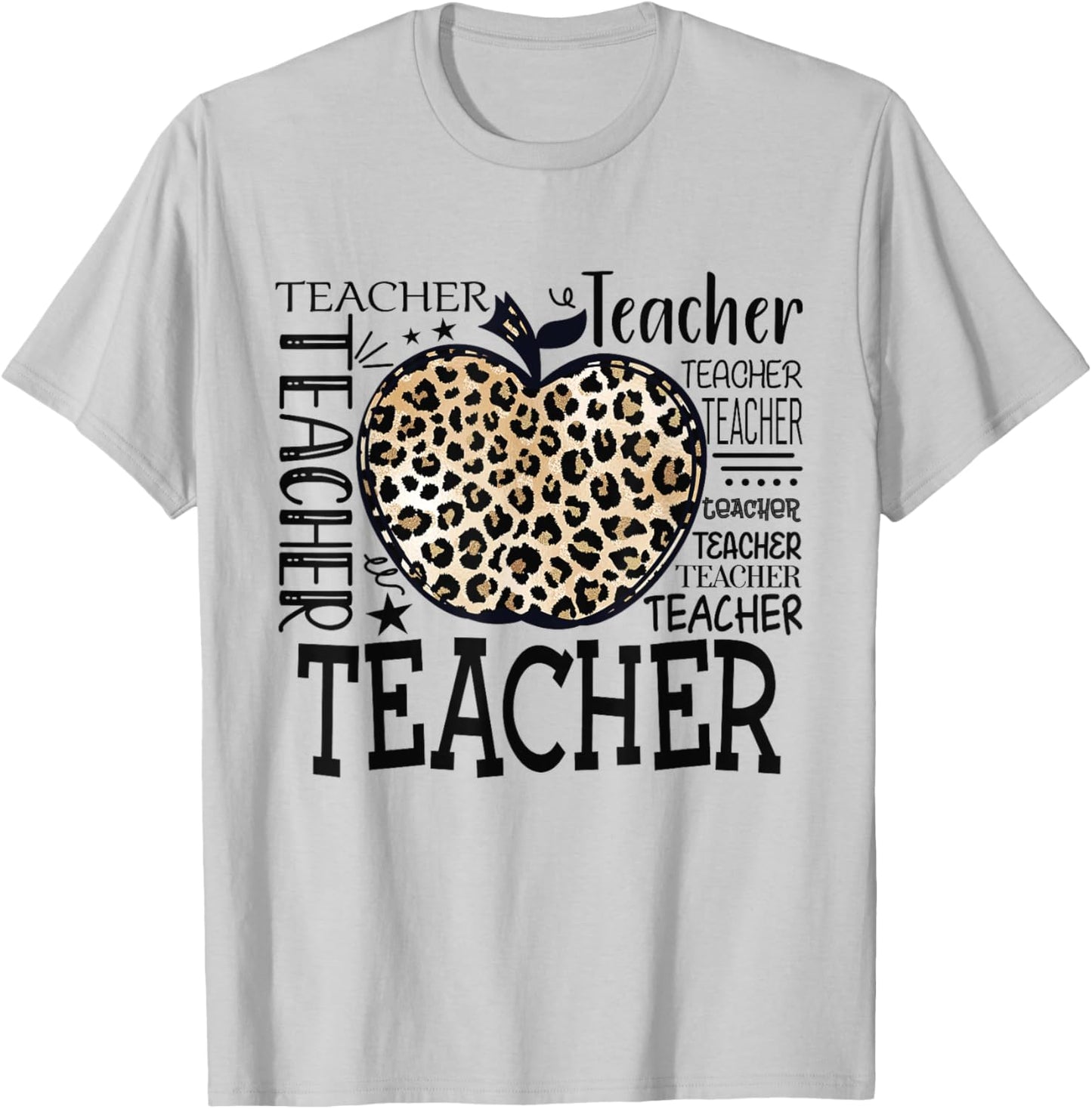 Leopard Apple Teacher Graphic Funny Teacher Back to School T-Shirt - T-Shirt | Ash