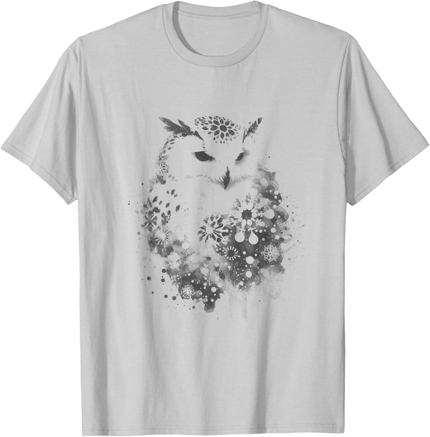 Abstract Snowy Owl Drawing Art Design T-Shirt - T-Shirt | Ash