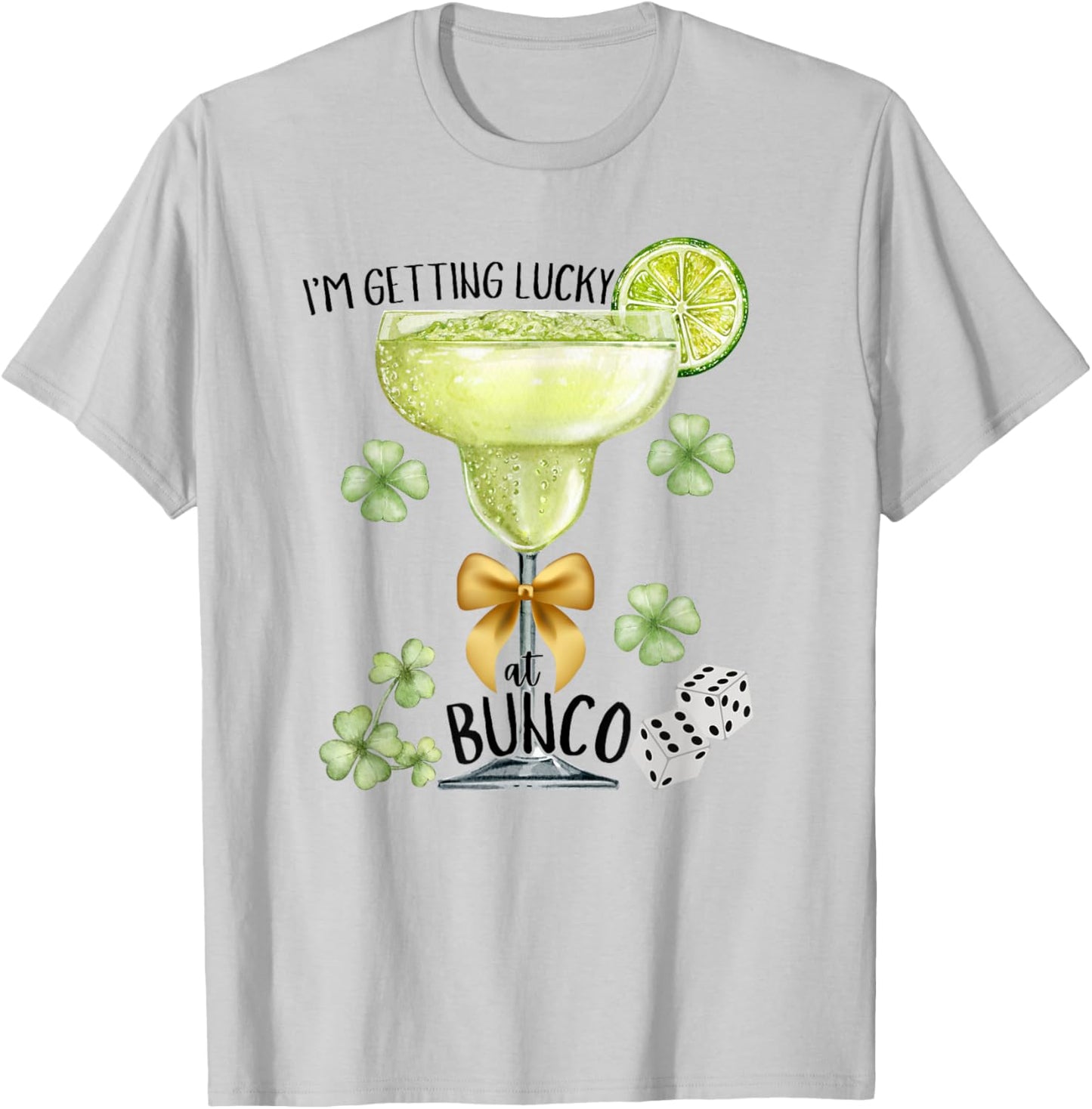 Bunco Babe St Patricks Day Shamrock Margarita Dice Matching T-Shirt - T-Shirt | Ash