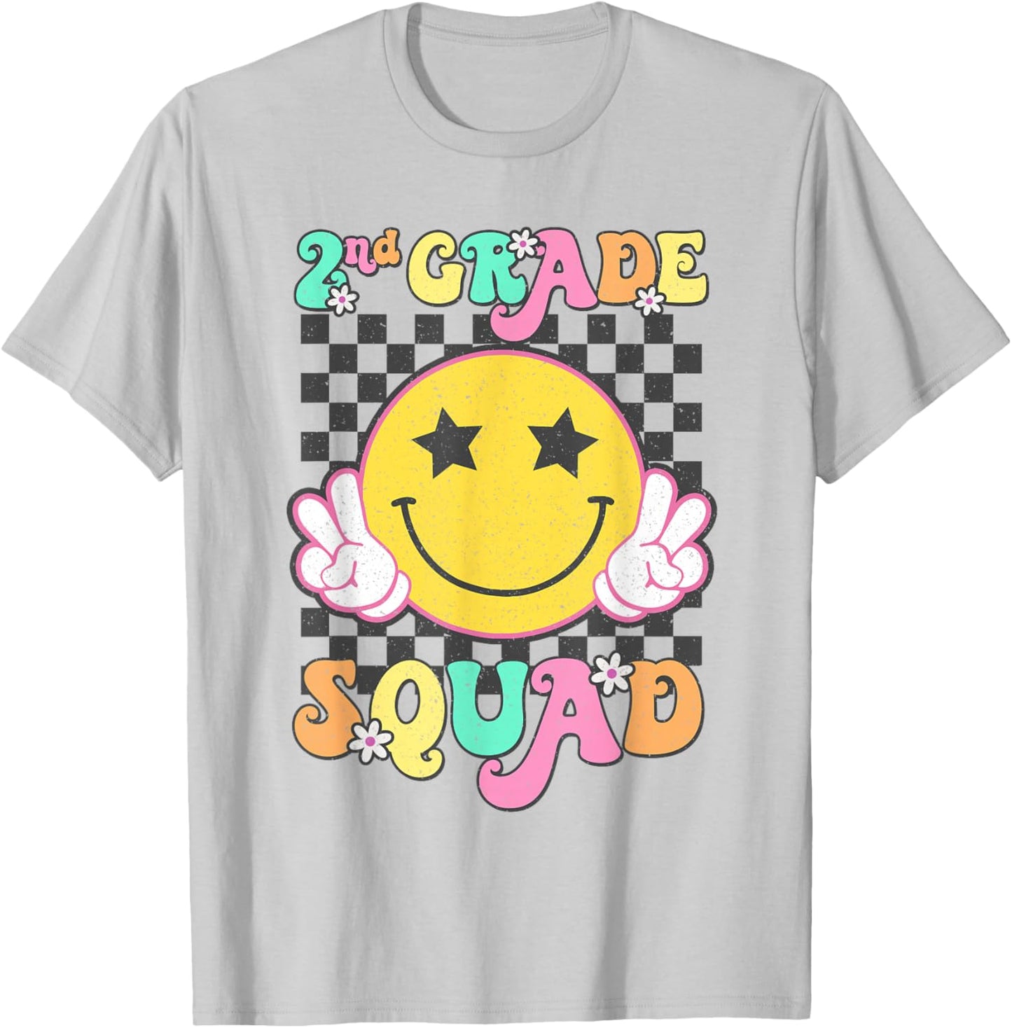 Second Grade Squad Smile Retro Back To School 2nd Grade T-Shirt - T-Shirt | Ash