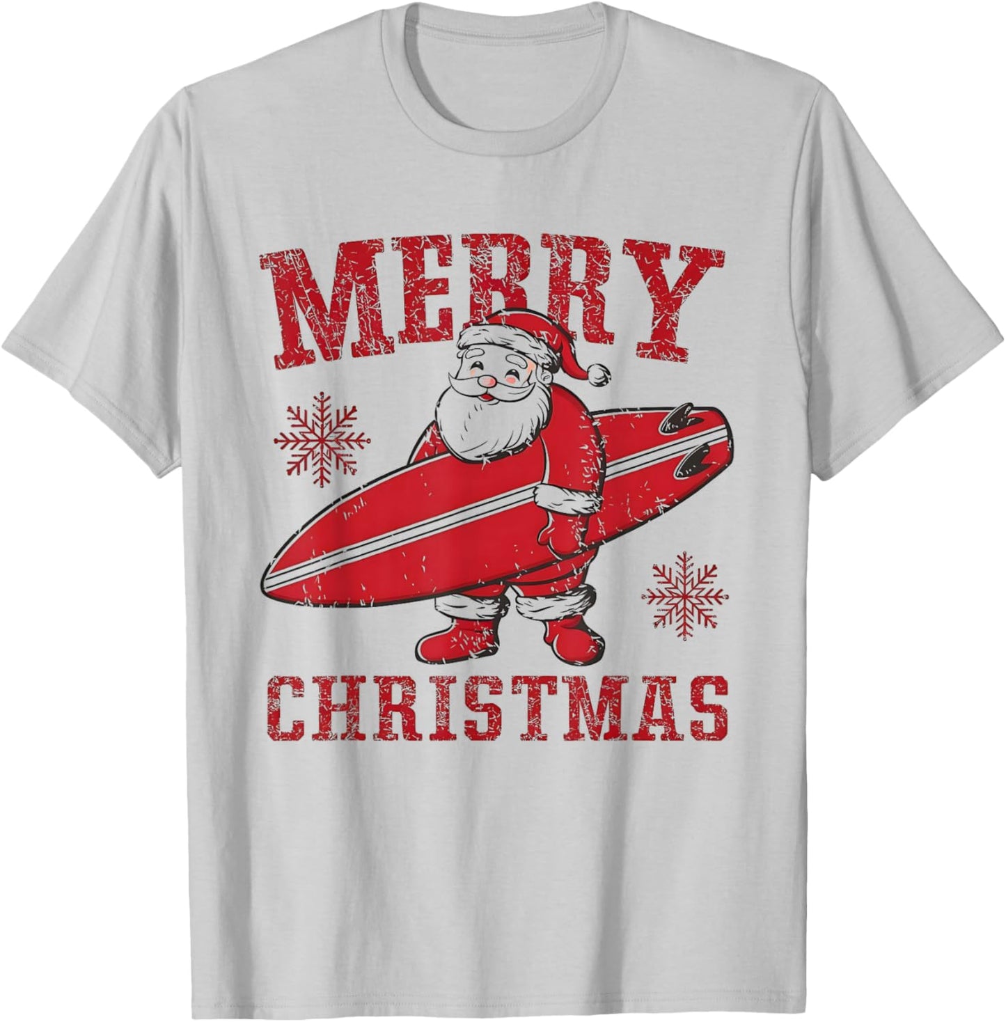 Merry Christmas Santa Claus Surfing Summer SurfBoard Beach T-Shirt - T-Shirt | Ash