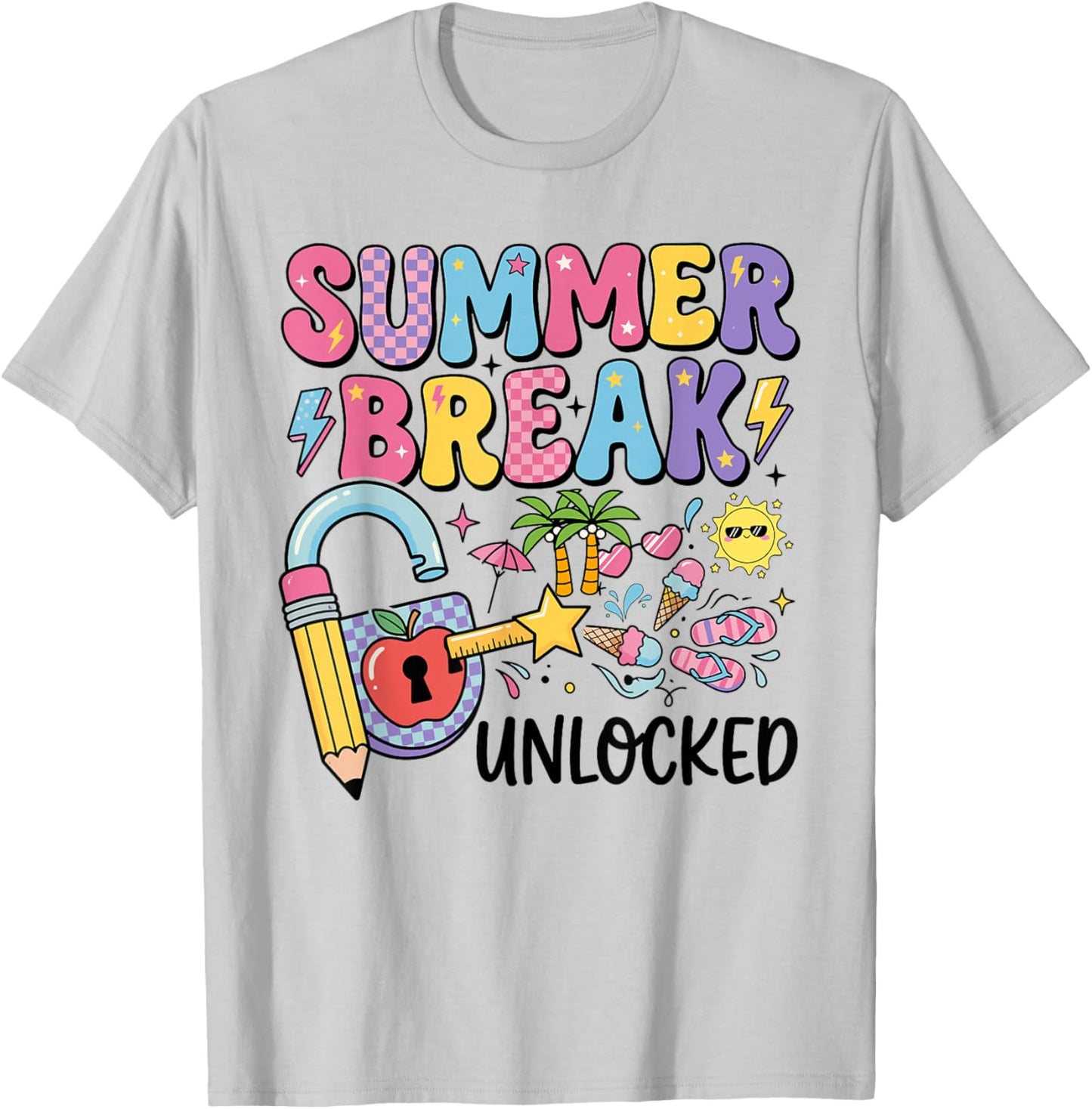 End of School Year Teacher Last Day Summer Break Unlocked T-Shirt - T-Shirt | Ash