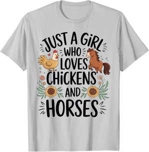 Just A Girl Who Loves Chicken & Horses Farming Farmer Women T-Shirt - T-Shirt | Ash
