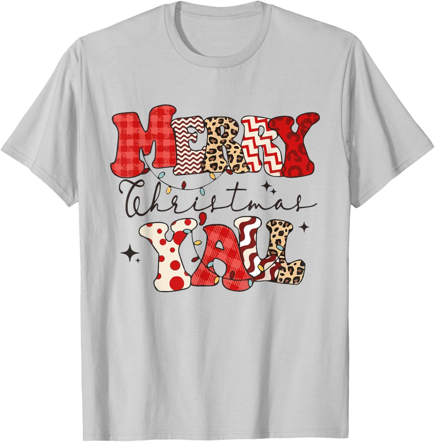 Merry Christmas Y'all Leopard Buffalo Pajama Family Xmas T-Shirt - T-Shirt | Ash