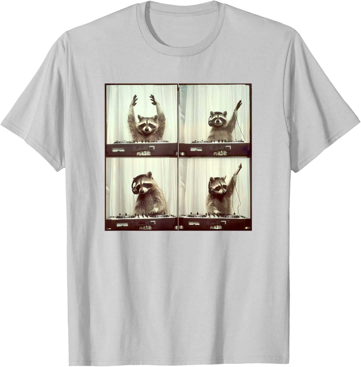 Raccoon DJ On Decks Trash Animal Music Funny Party Raccoon T-Shirt - T-Shirt | Ash