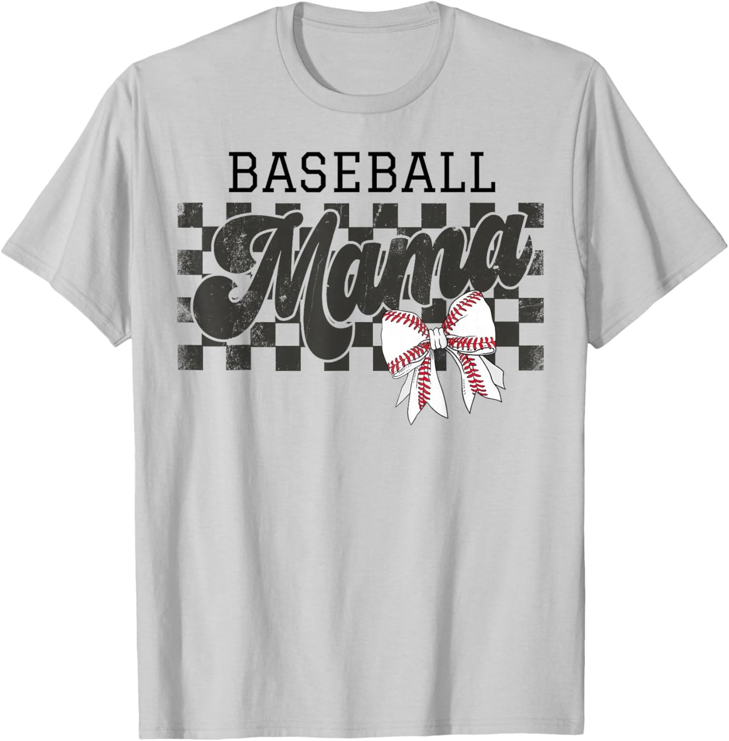 Retro Baseball Mama Checkered Baseball For Mom Mother's Day T-Shirt - T-Shirt | Ash