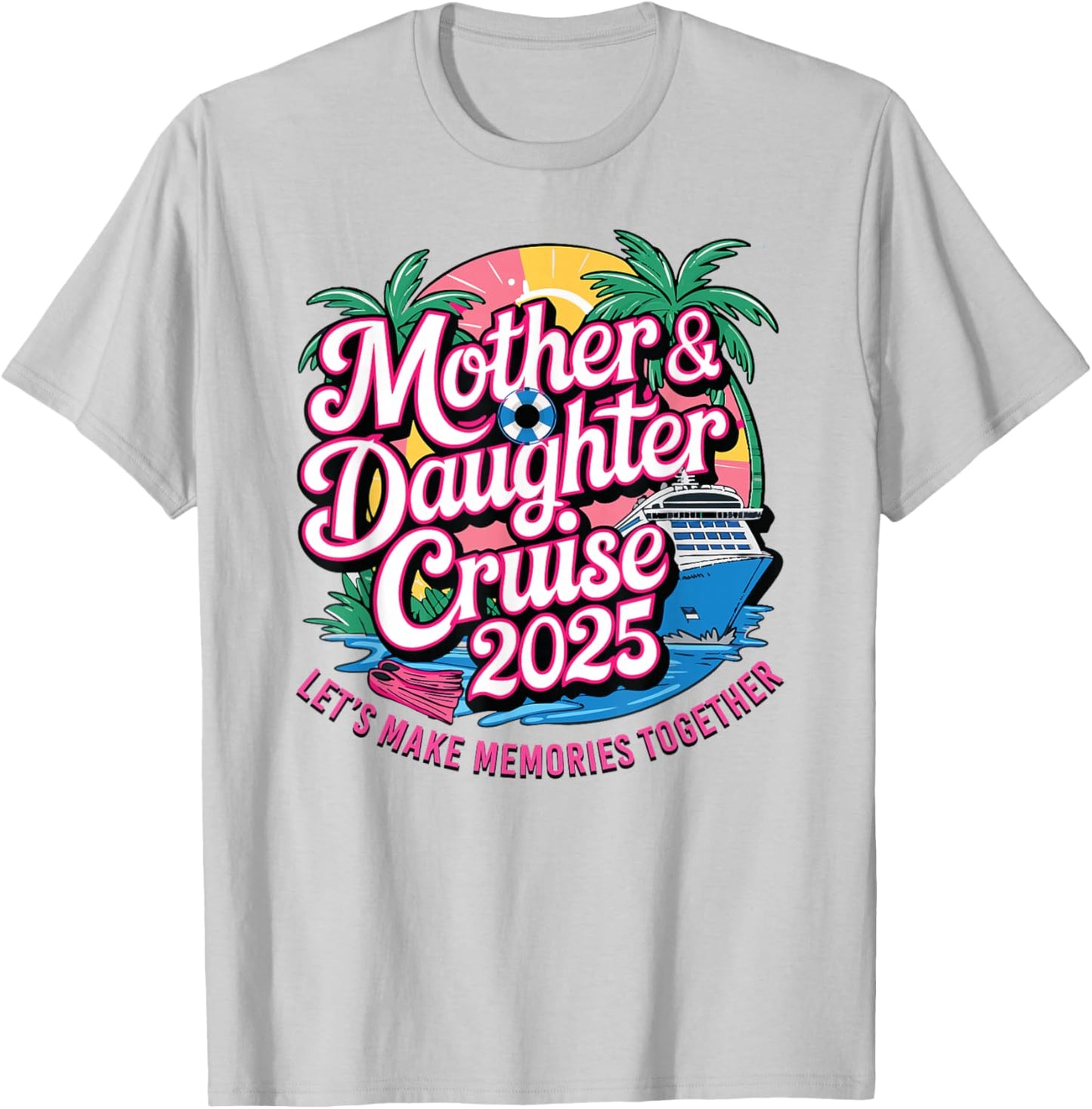 Cruise Squad Friend Family Matching Group Reunion Mother Daughter 1st Cruise 2025 Girls Trip -Child Blue Small Tropical Short Sleeve T-Shirt - T-Shirt | Ash