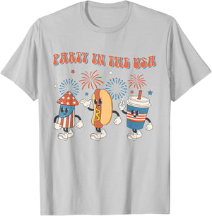 Party In The USA 4th Of July Vintage Hot Dog 4th Of July T-Shirt - T-Shirt | Ash
