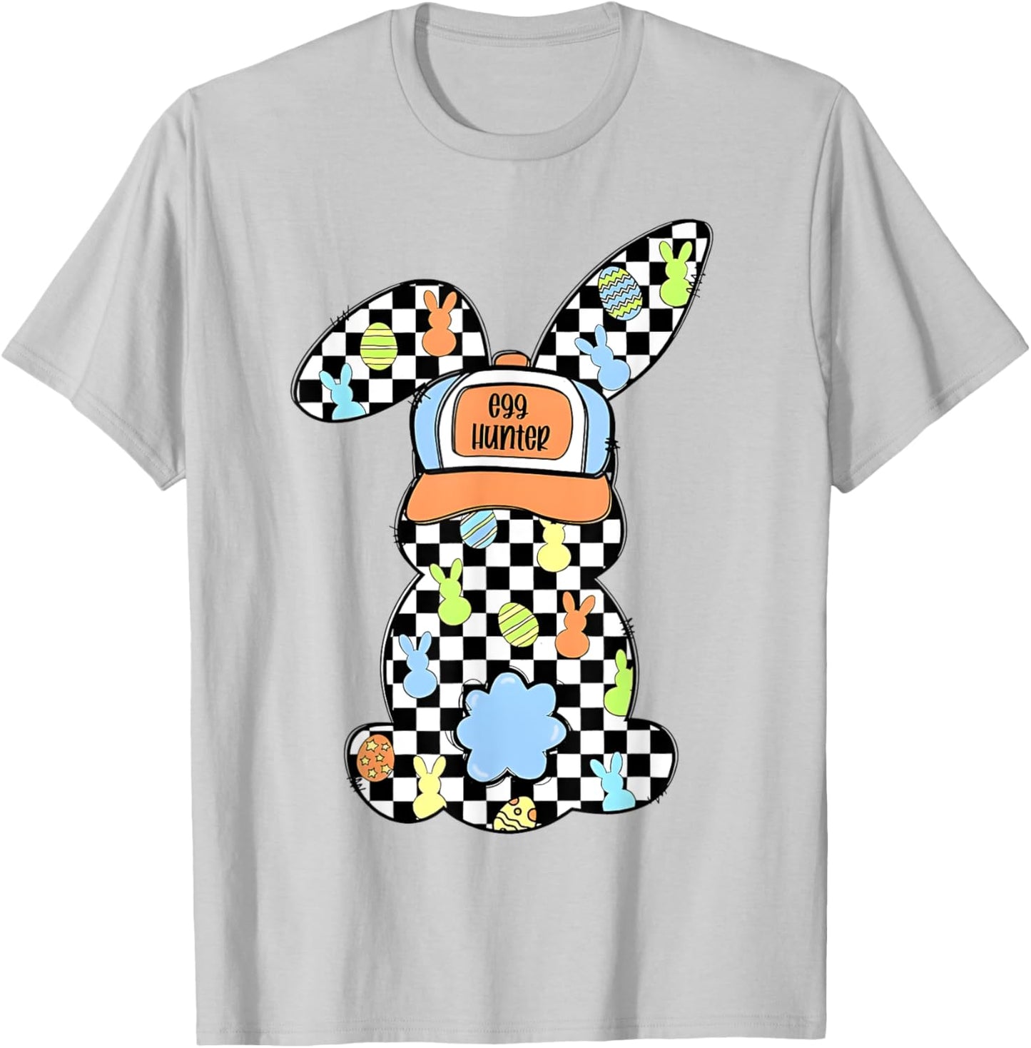 Checkered Bunny Easter Day Coquette Bows Rabbit Happy Easter T-Shirt - T-Shirt | Ash