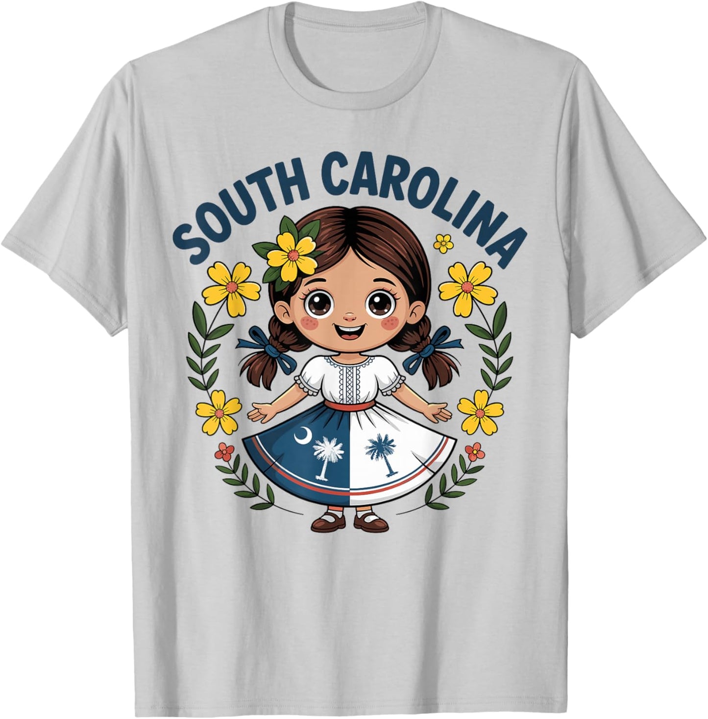 Cute South Carolina Girl in Palmetto Dress for Kids T-Shirt - T-Shirt | Ash