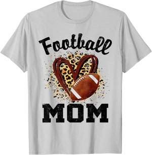 Football Mom Heart Leopard T-Shirt - T-Shirt | Ash
