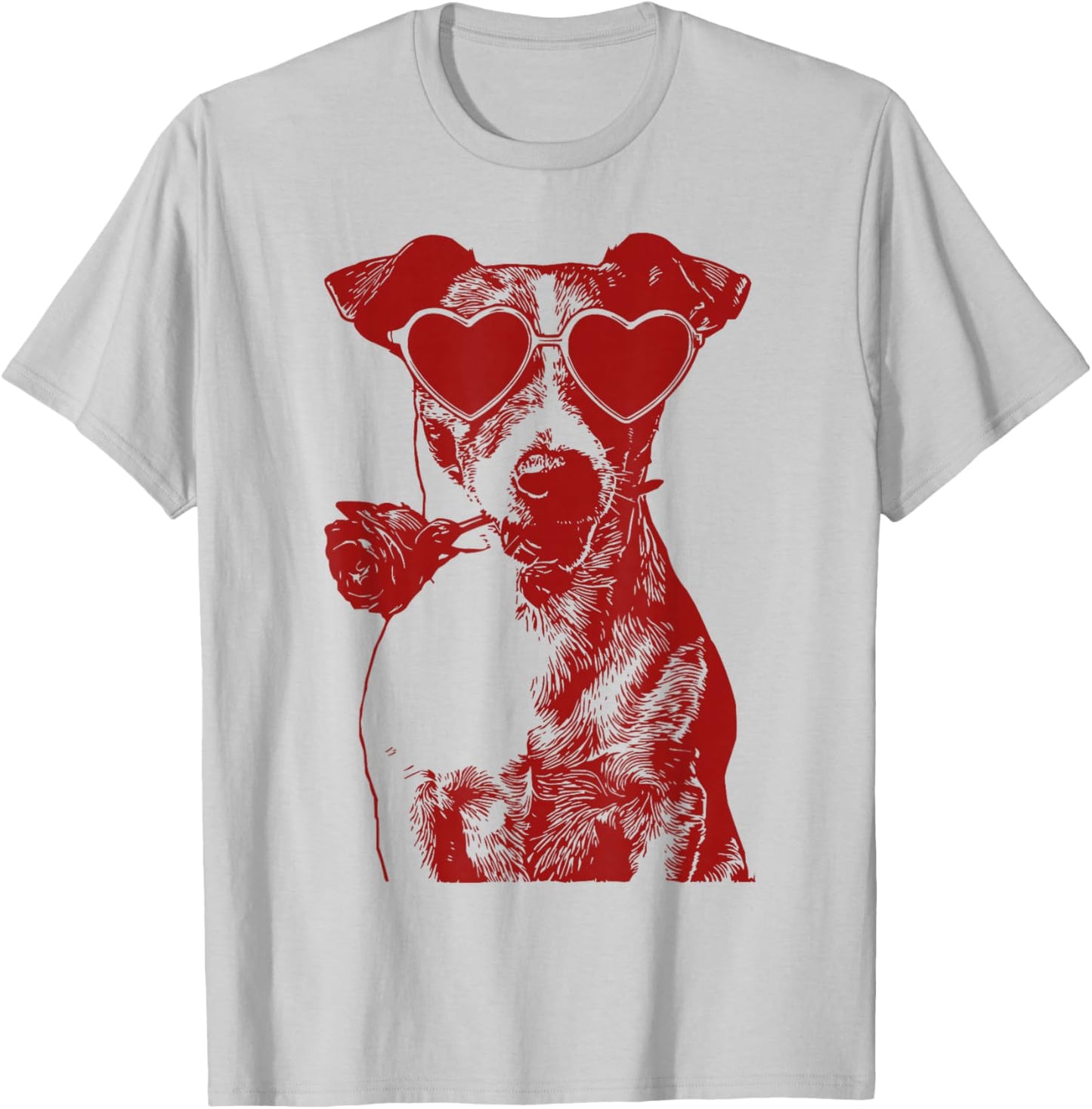 Valentine Jack Russell Romantic Dog Sunglasses T-Shirt - T-Shirt | Ash