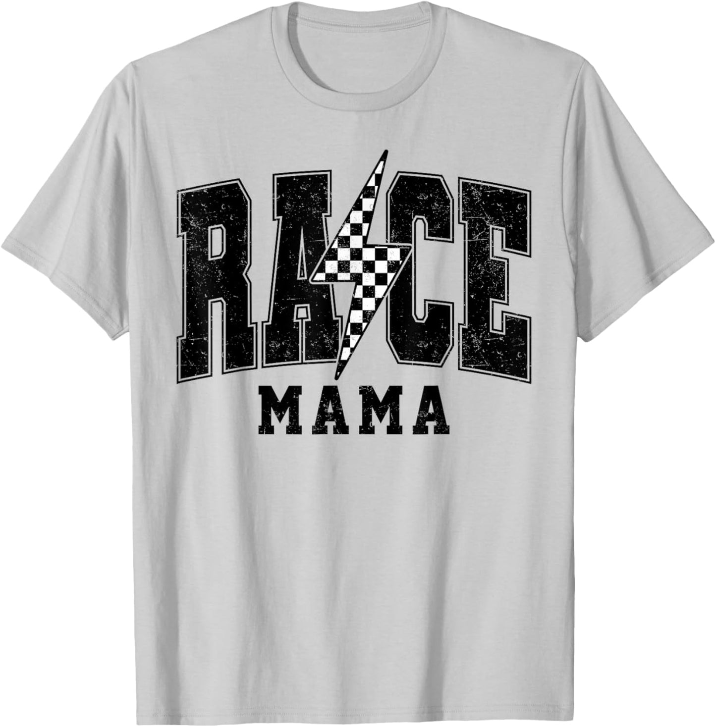 Retro Race Mama Checkered Lightning Car Racing Vibe Matching T-Shirt - T-Shirt | Ash