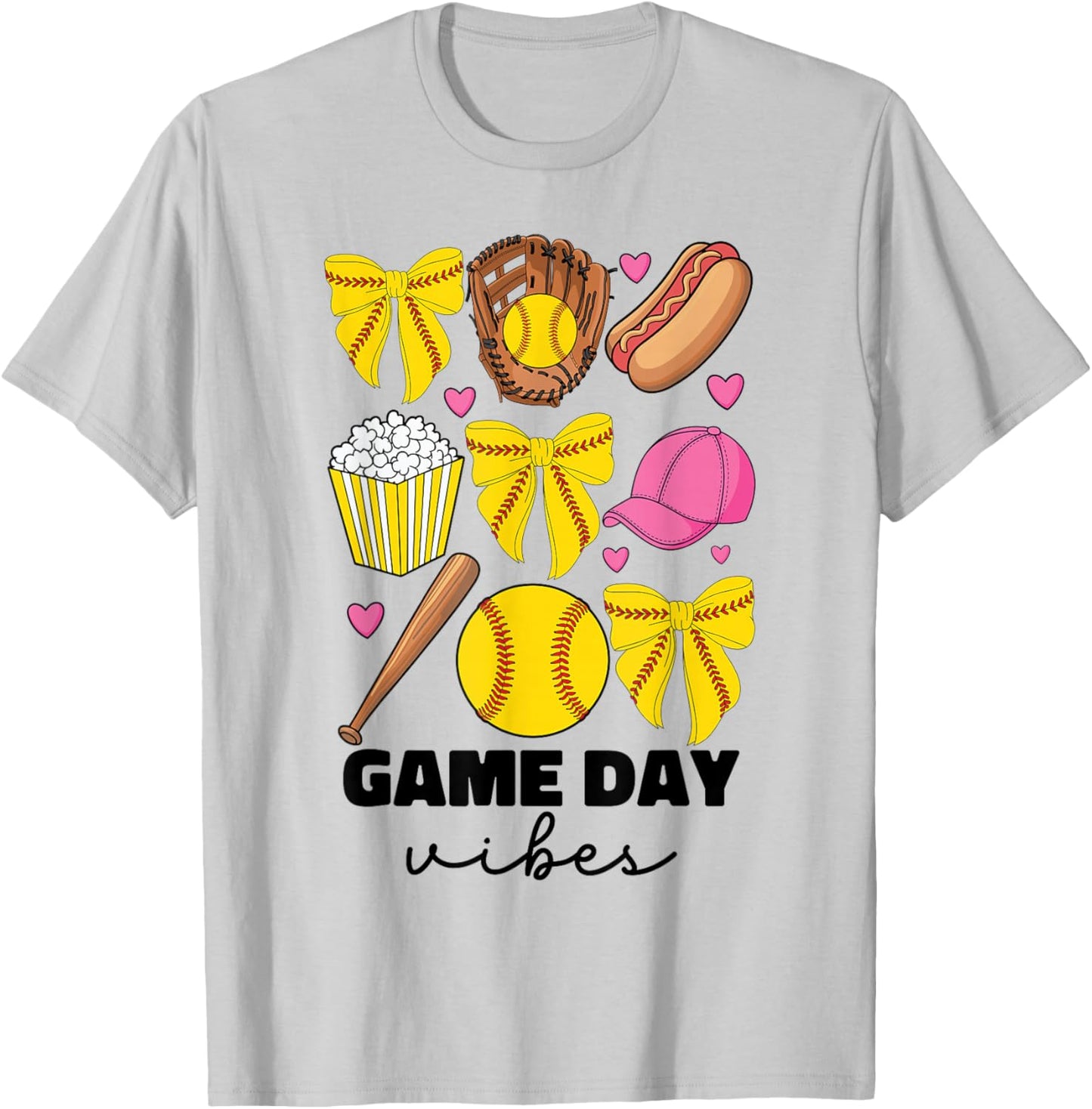Game Day Vibes Coquette Bow Softball Mom Mama Softball Girl T-Shirt - T-Shirt | Ash