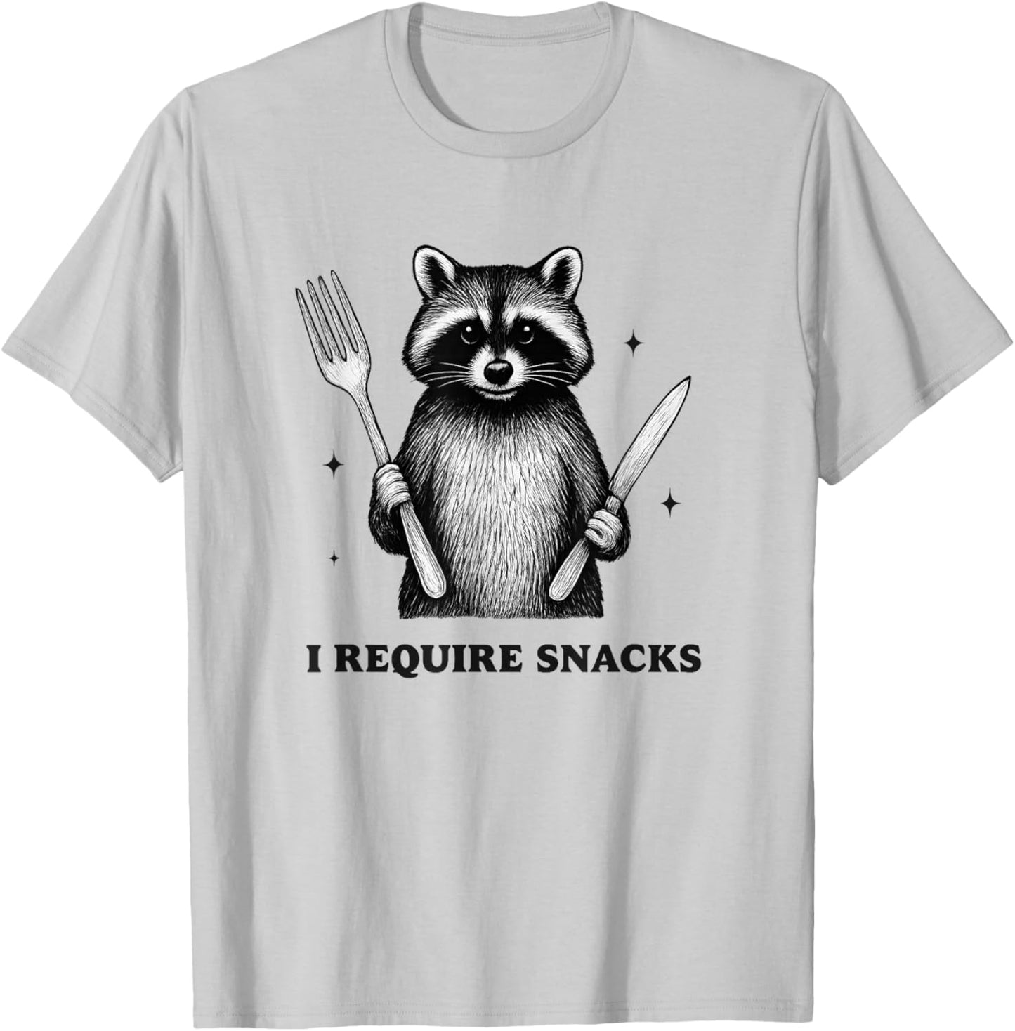 i Require Snacks Raccoon. Funny Animal Humor for Snack Lover T-Shirt - T-Shirt | Ash