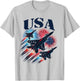 Patriotic 4th of July USA Flag Fighter Jets Planes Fireworks T-Shirt - T-Shirt | Ash