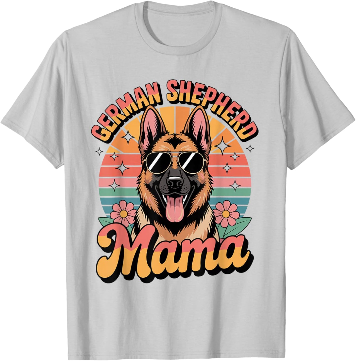 German Shepherd Dog Mama Floral Vintage 60s 70s Sunglasses T-Shirt - T-Shirt | Ash