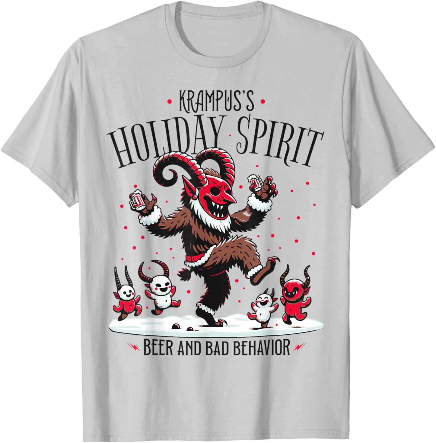 Krampus Holiday Spirit Design With Dancing Demons T-Shirt - T-Shirt | Ash