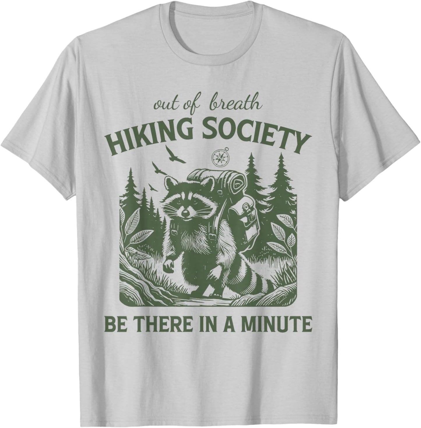Retro Hiking Funny Raccoon T-Shirt - T-Shirt | Ash