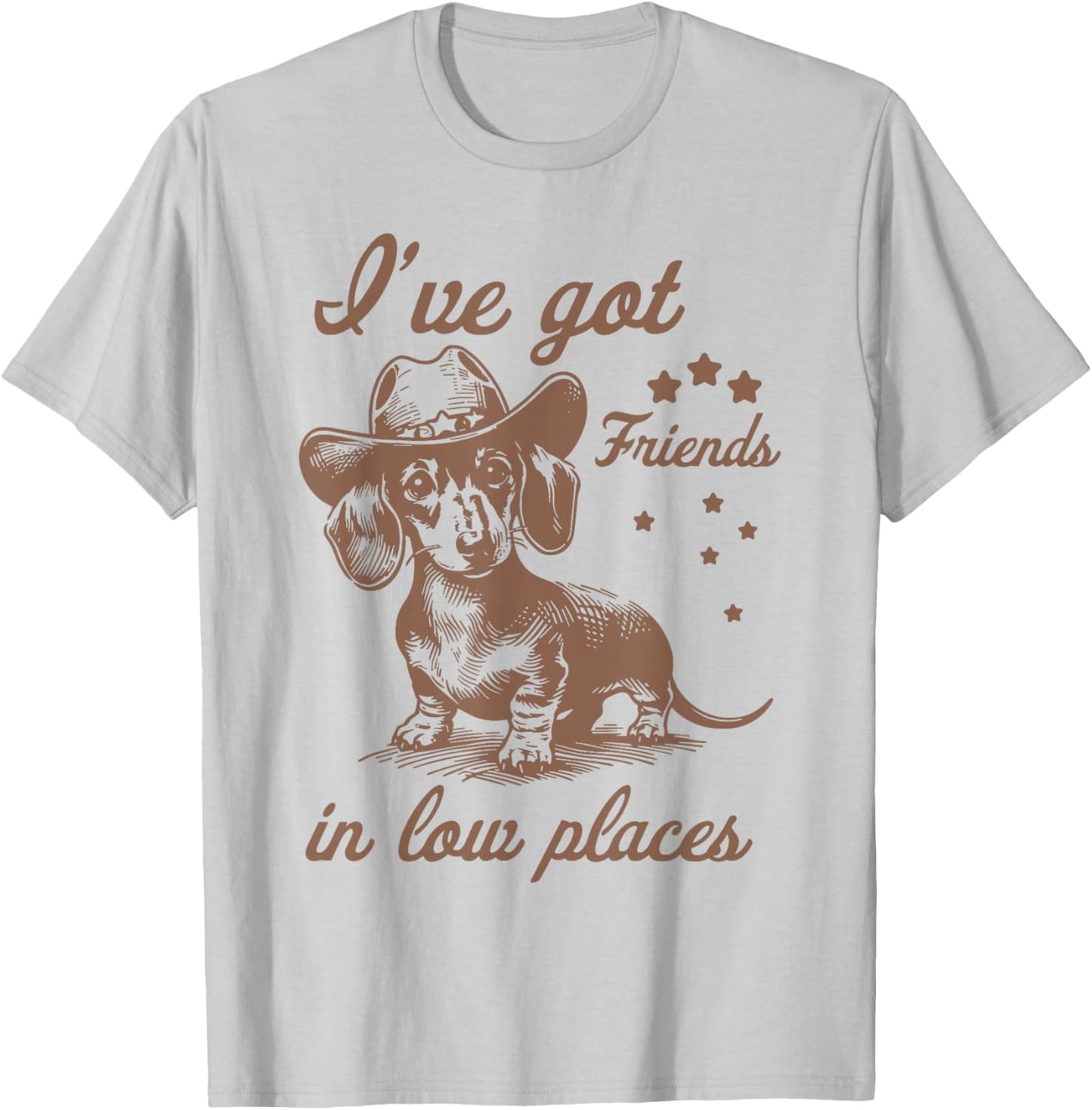 Retro I've Got Friends In Low Places Funny Dachshund Cowboy T-Shirt - T-Shirt | Ash