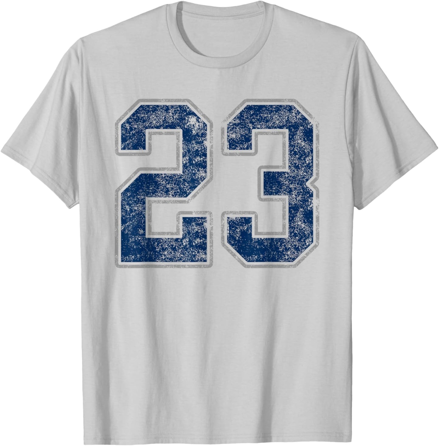Number 23 Navy Silver White Grunge Player Jersey Fan T-Shirt - T-Shirt | Ash