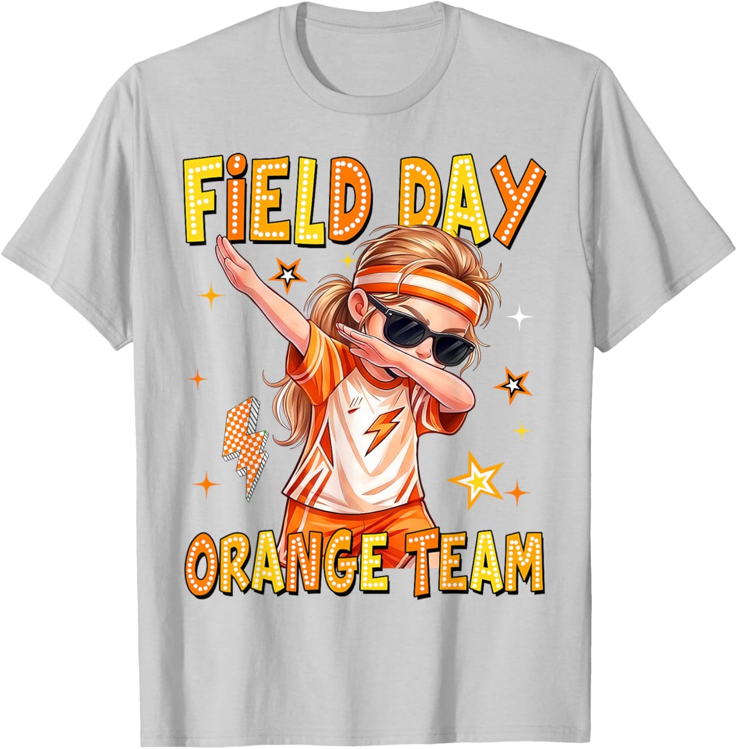 Field Day Orange Team Dabbing Girl Kids Games Field Trip Fun T-Shirt - T-Shirt | Ash