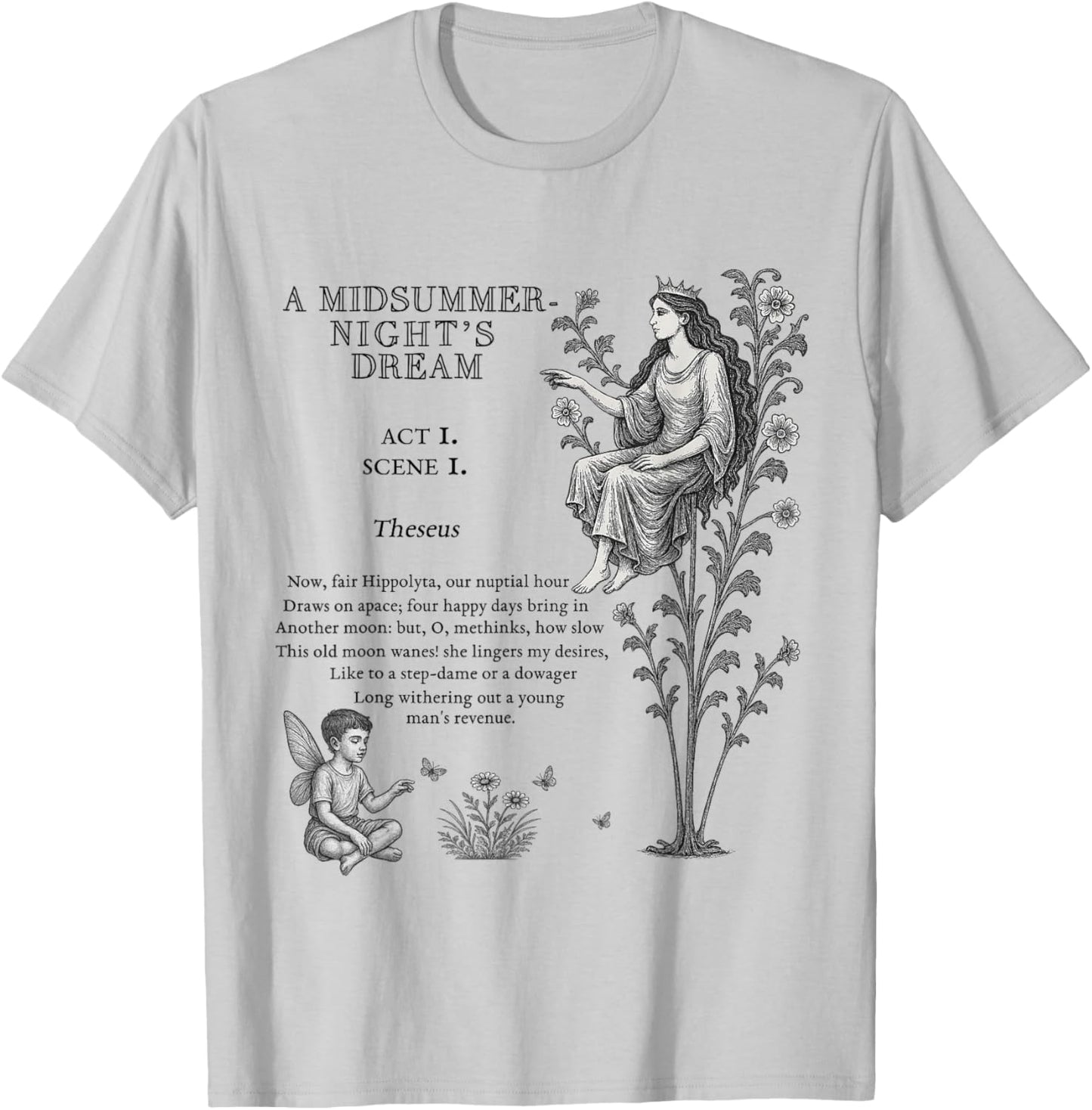 Shakespeare's Midsummer Night Dream Classic Comedy Graphic T-Shirt - T-Shirt | Ash