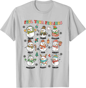 Feel Your Feeling Christmas School Counselor Snowman Xmas T-Shirt - T-Shirt | Ash