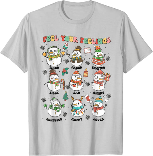 Feel Your Feeling Christmas School Counselor Snowman Xmas T-Shirt - T-Shirt | Ash