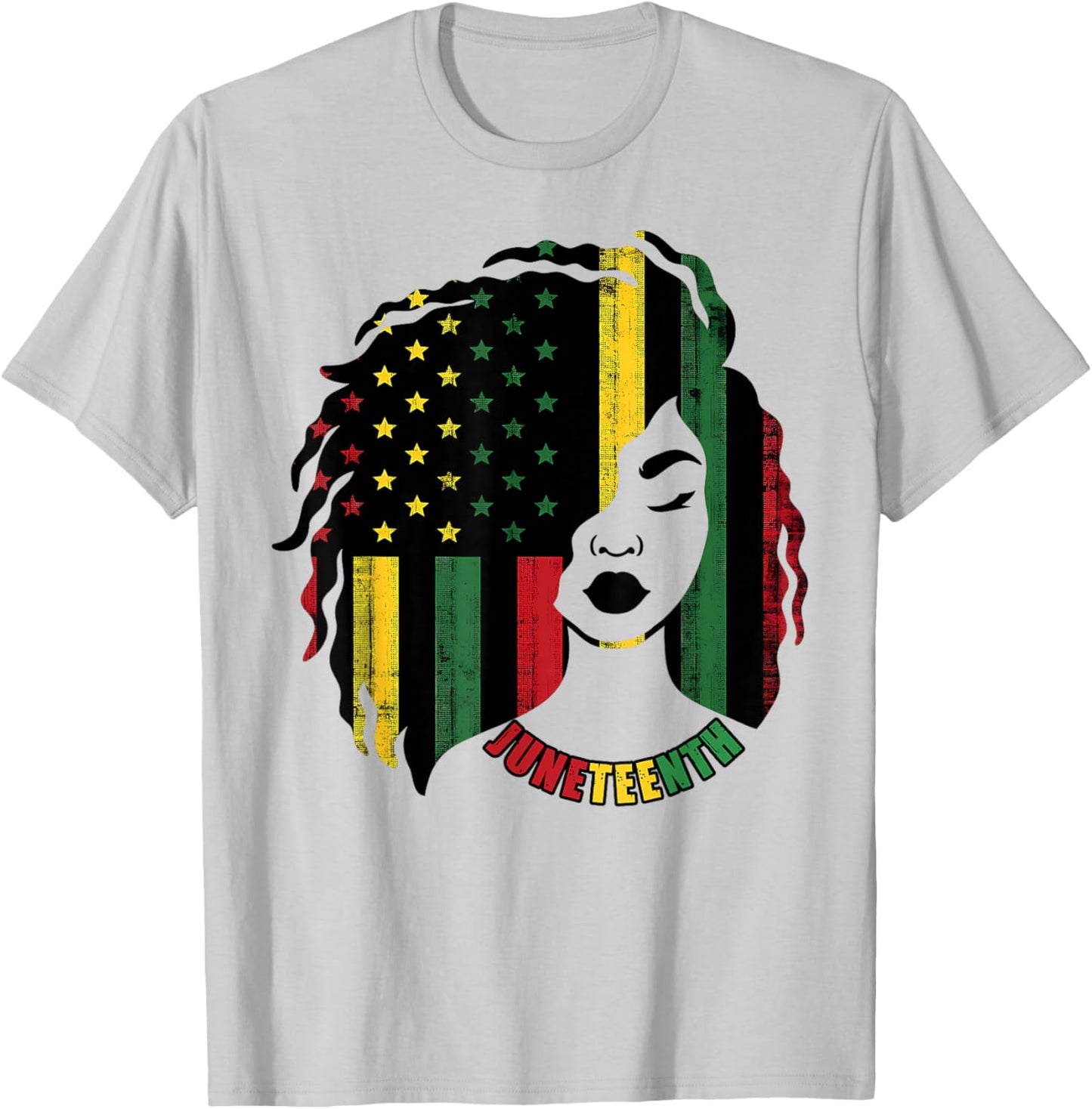Juneteenth Black Women Girl Afro African Americans Flag T-Shirt - T-Shirt | Ash