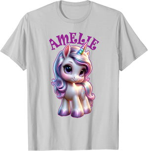 Amelie Cute Unicorn Design for Girls Name Amelie T-Shirt - T-Shirt | Ash