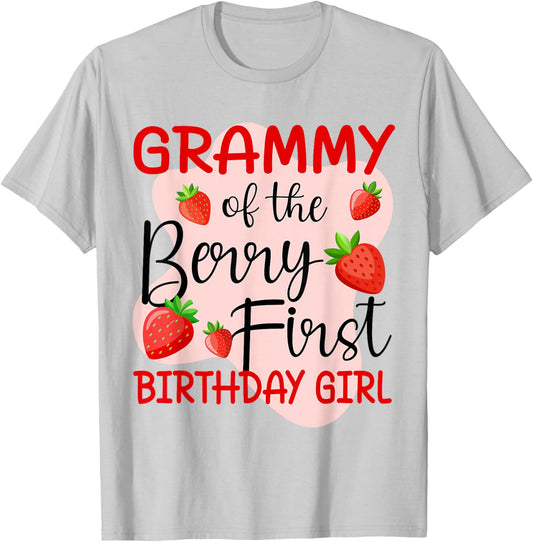 Grammy of The Berry First Birthday Girl Strawberry T-Shirt - T-Shirt | Ash