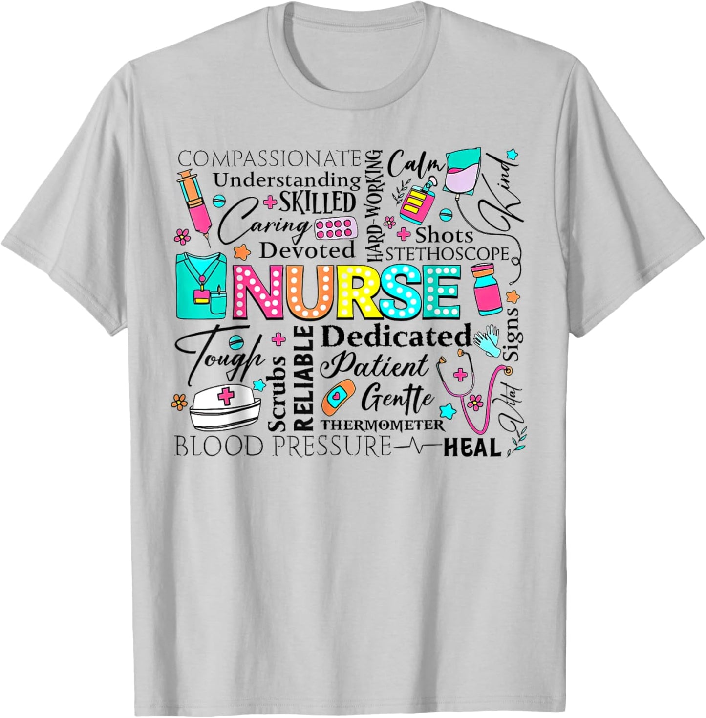 Retro Nurse Word, Nurse Life, Nurse stuff doodles T-Shirt - T-Shirt | Ash
