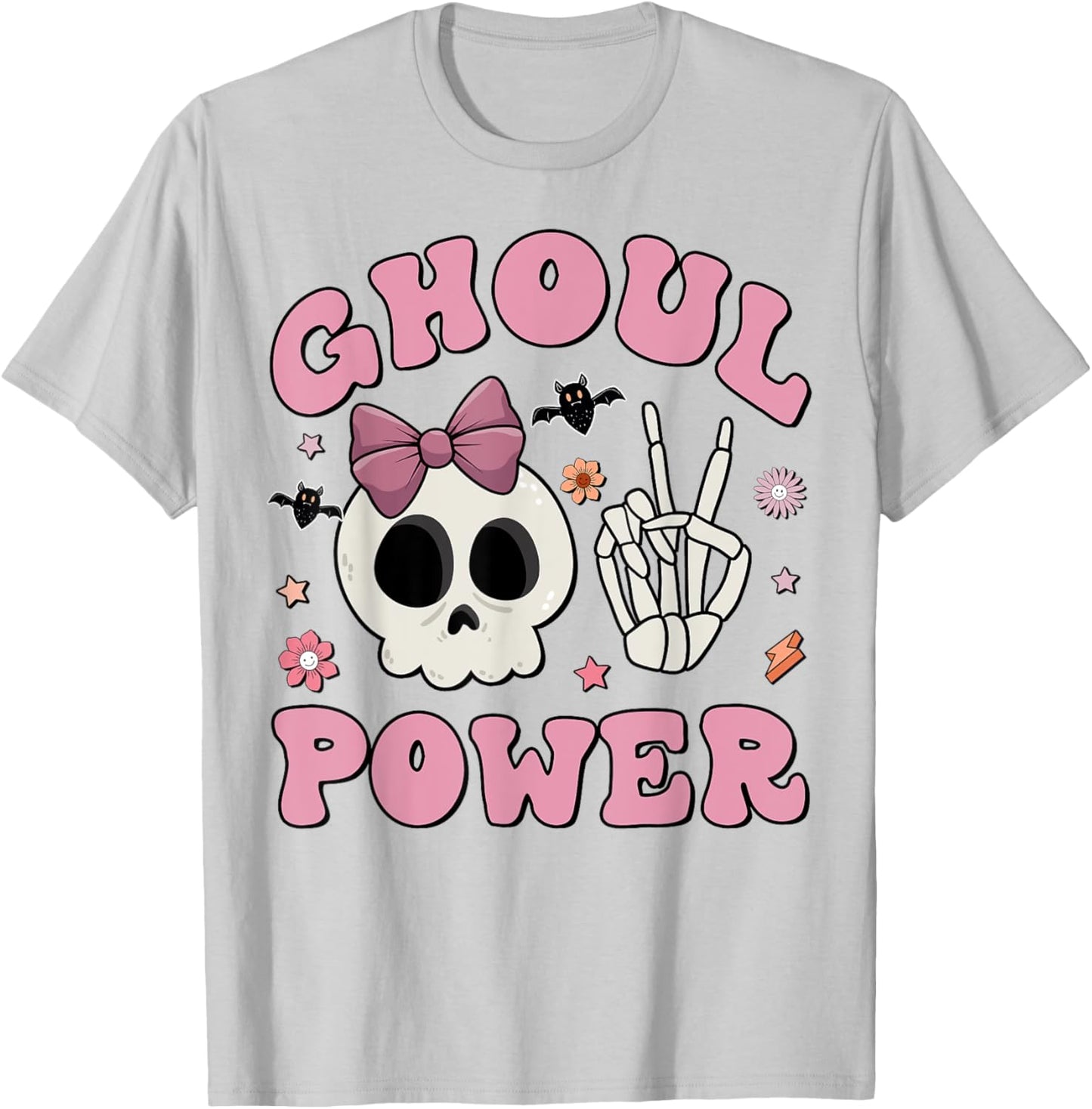 Retro Ghoul Power Halloween Girl Power Skull Toddler Kids T-Shirt - T-Shirt | Ash