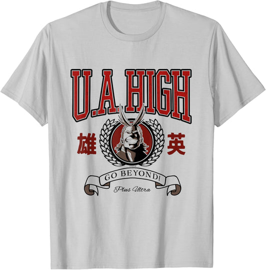 MHA U.A. High All Might Collegiate Seal Varsity Style Anime T-Shirt - T-Shirt | Ash