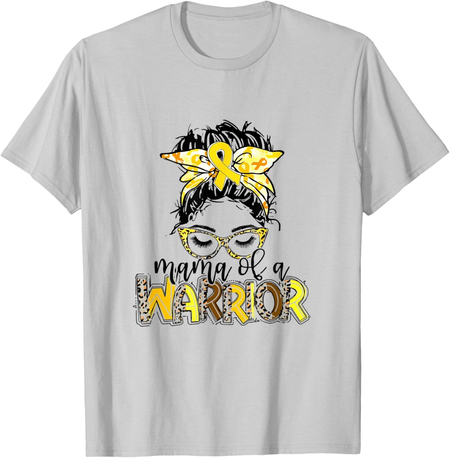 Mama of Warrior Childhood Cancer Ribbon Mom Saying Quote T-Shirt - T-Shirt | Ash