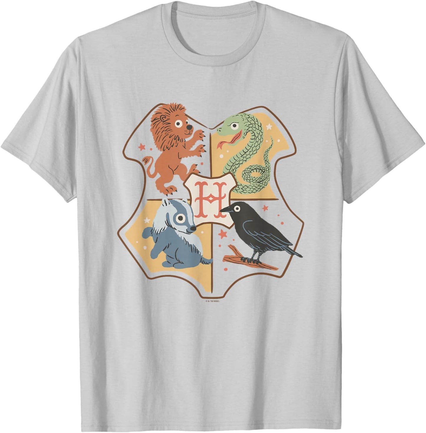 Harry Potter Hogwarts School Logo Chibi House Animals T-Shirt - T-Shirt | Ash