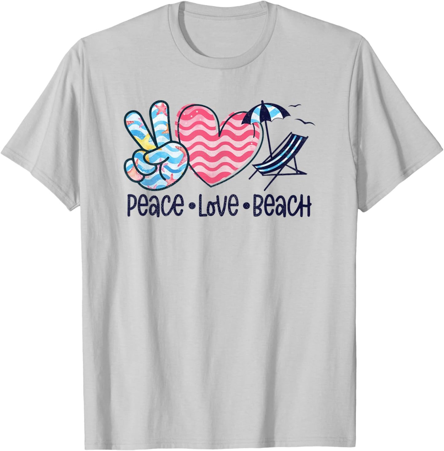 Peace Love Beach Fun Summer Vibes Design T-Shirt - T-Shirt | Ash