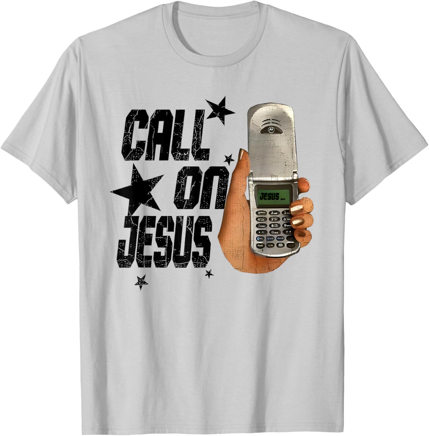 Call on Jesus flip Phone Christian Faith Design T-Shirt - T-Shirt | Ash