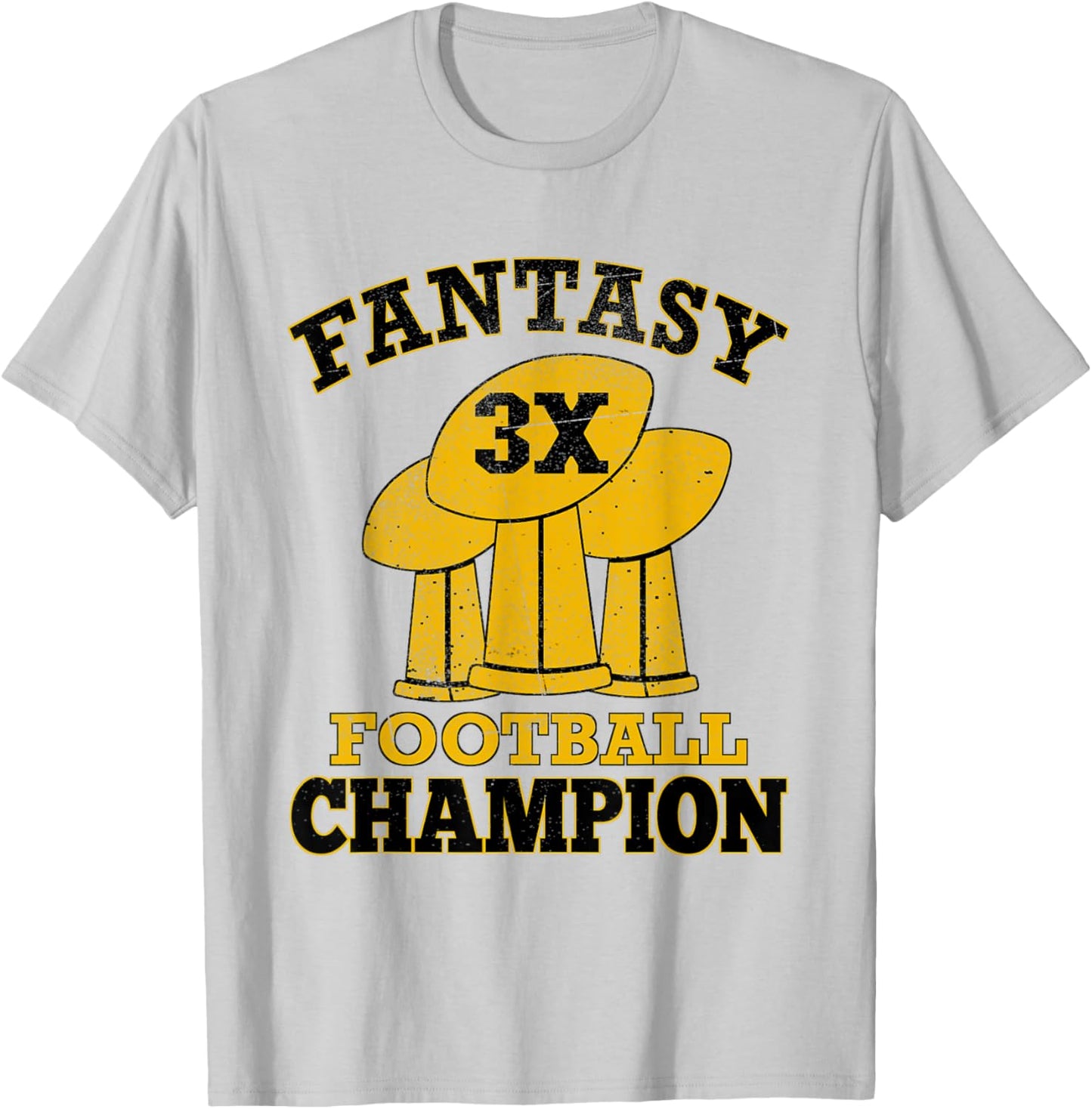Fantasy Football 3X Champion Three Time Champ Trophy Winner T-Shirt - T-Shirt | Ash