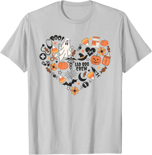 Labor & Delivery Nurse Halloween Pumpkin Fall Autumn Heart T-Shirt - T-Shirt | Ash
