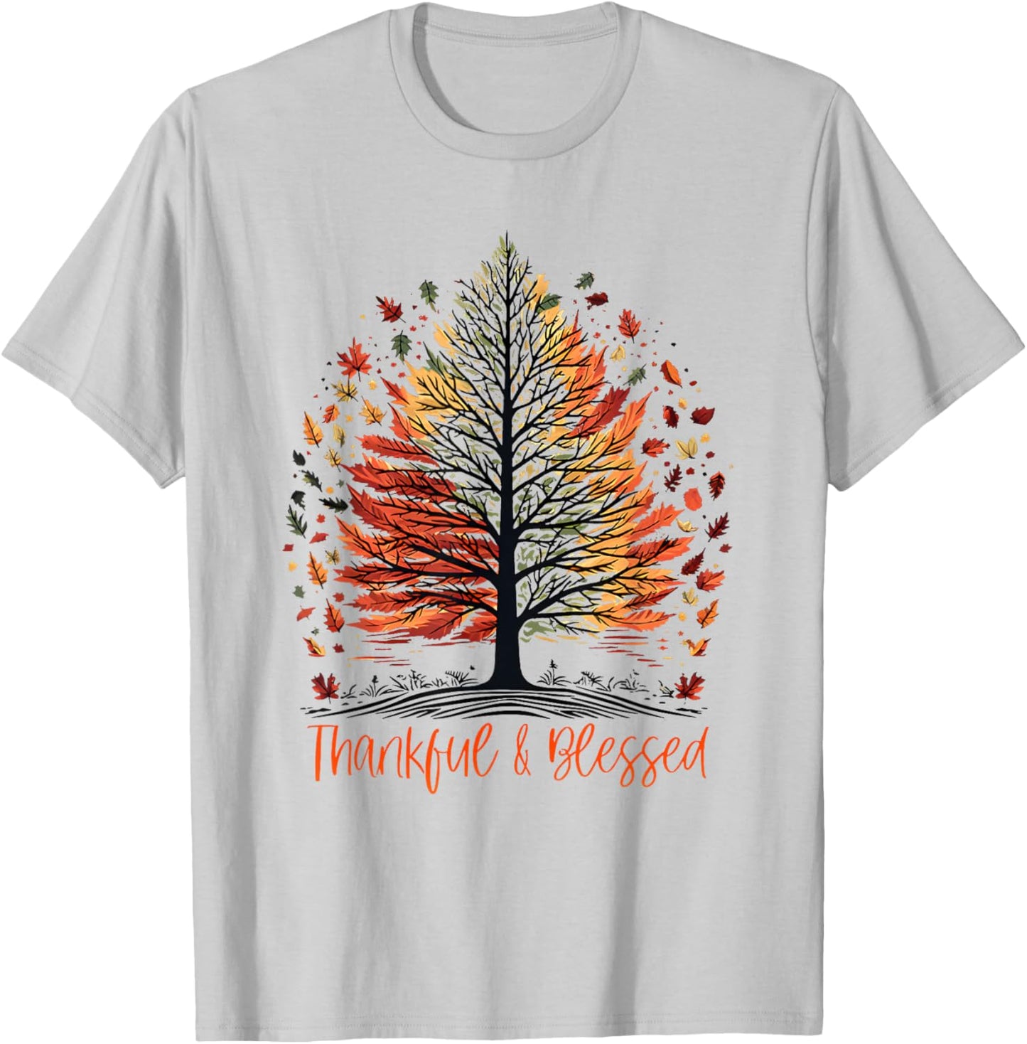 Thankful Blessed Autumn Tree T-Shirt - T-Shirt | Ash