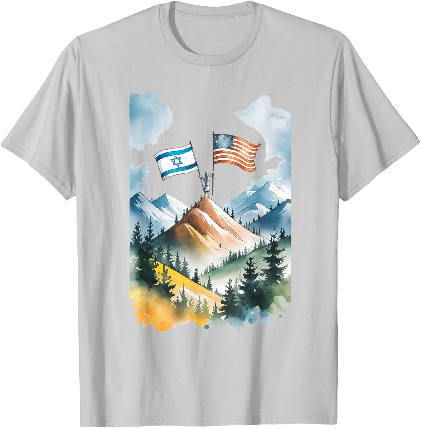 Flag of Israel and USA T-Shirt - T-Shirt | Ash